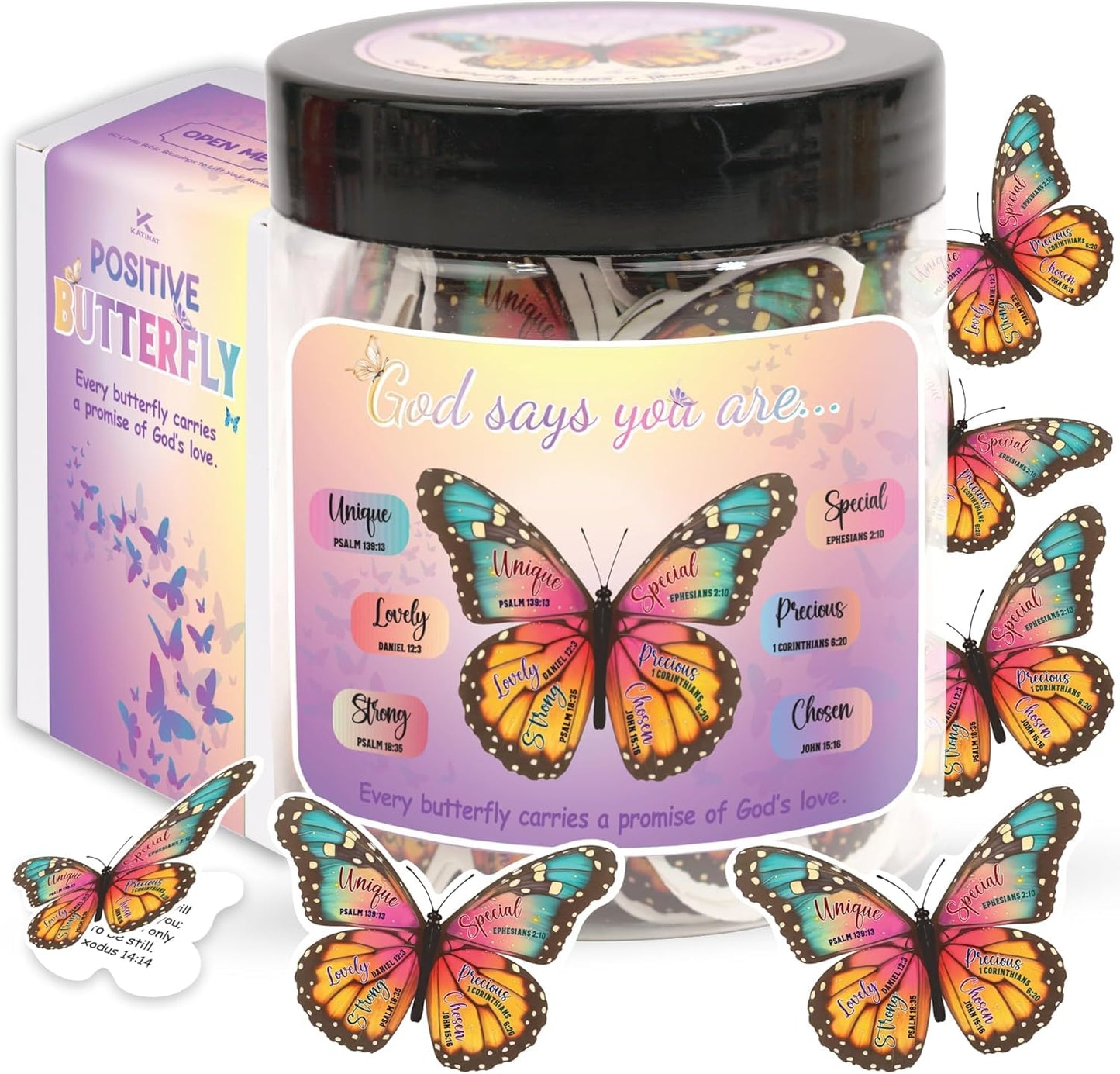 Positive Butterfly Jar - Christian Graduation Gifts for Hers, Butterfly Gifts For Women, Daily Affirmations Card, Birthday Gift for Women