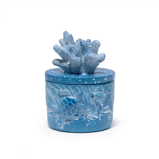 Hodao Ocean Crafts Sea Turtle & Octopus Resin Jewelry Box with Coral Lid - Handmade Organizer for Rings Earrings Necklaces, Blue/White, Ocean-Themed Storage Case Decor Gifts For Women (Blue-Turtle)