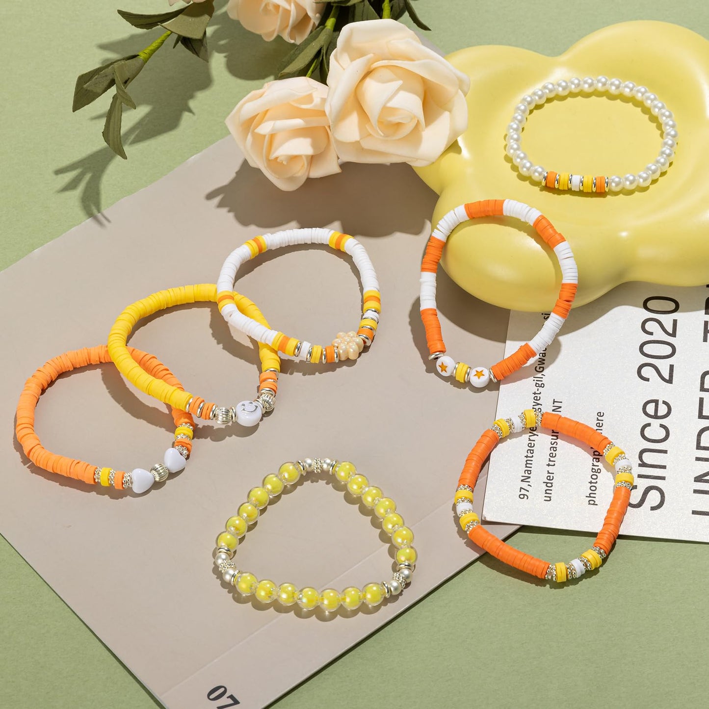 Besydec Jewelry,Heishi Surfer Bracelet Set,Preppy Stuff,Charm Beaded Bracelets,Aesthetic Gifts for Women