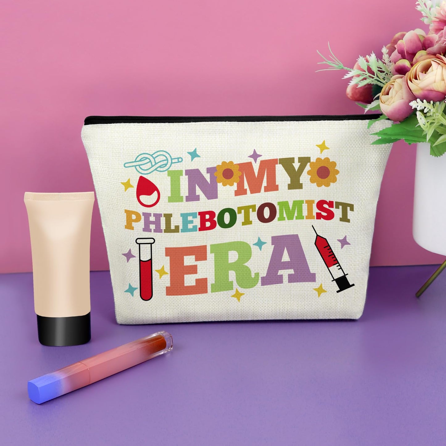 Phlebotomist Gifts for Women Makeup Bag Funny Phlebotomy Gifts Nurse Practitioner Gift for Daughter Sister Best Friend Cosmetic Bag Hematologist Gift for Her Bestie Travel Pouch