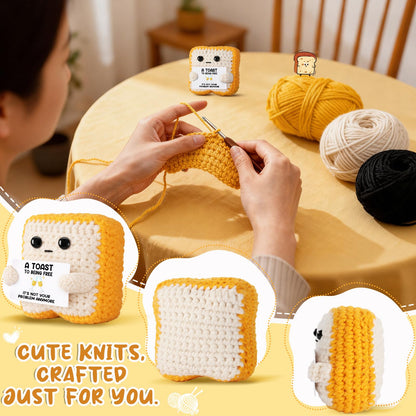 Crochet Toast “A Toast to Being Free” Plush – Funny Celebration Gifts for Woman Men Best friend Coworker “It’s Not Your Problem Anymore” Card for Leaving Workor, Retirement, Divorce, Graduation Gift