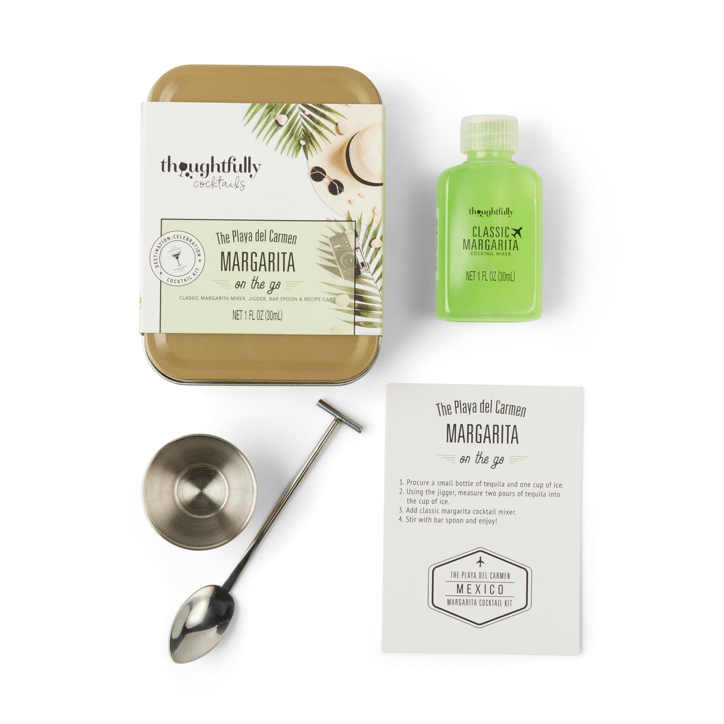 Thoughtfully Cocktails, Cocktail Kit Travel Tin Gift Set, Includes Classic Margarita Cocktail Mixer, Jigger, Bar Spoon and Recipe Card (Contains NO Alcohol)