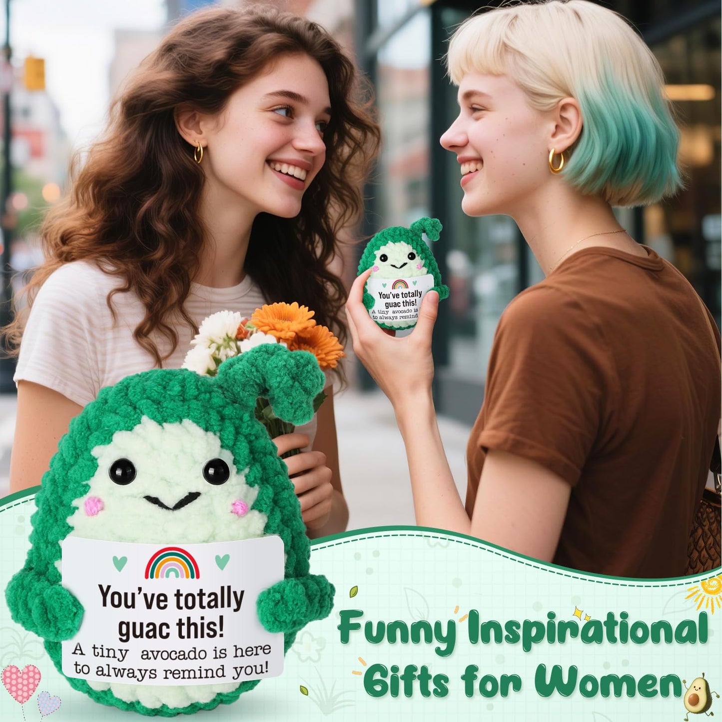 MY-ALVVAYS Positive Avocado Crochet Gift for Graduation Student Teen Girls, Congratulations Gifts for Women Birthday Daughter, Good Luck Emotion Cheer Support Deco Gift for College Sister