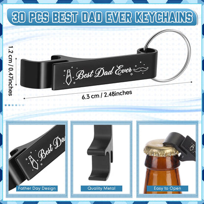 Funnymoom 30 Pcs Father's Day Party Favors Bulk Aluminum Bottle Opener with Keychains Best Dad Ever Wine Beer Opener Thank You Gifts for Happy Father's Day Dad Souvenirs Party Favors Supplies