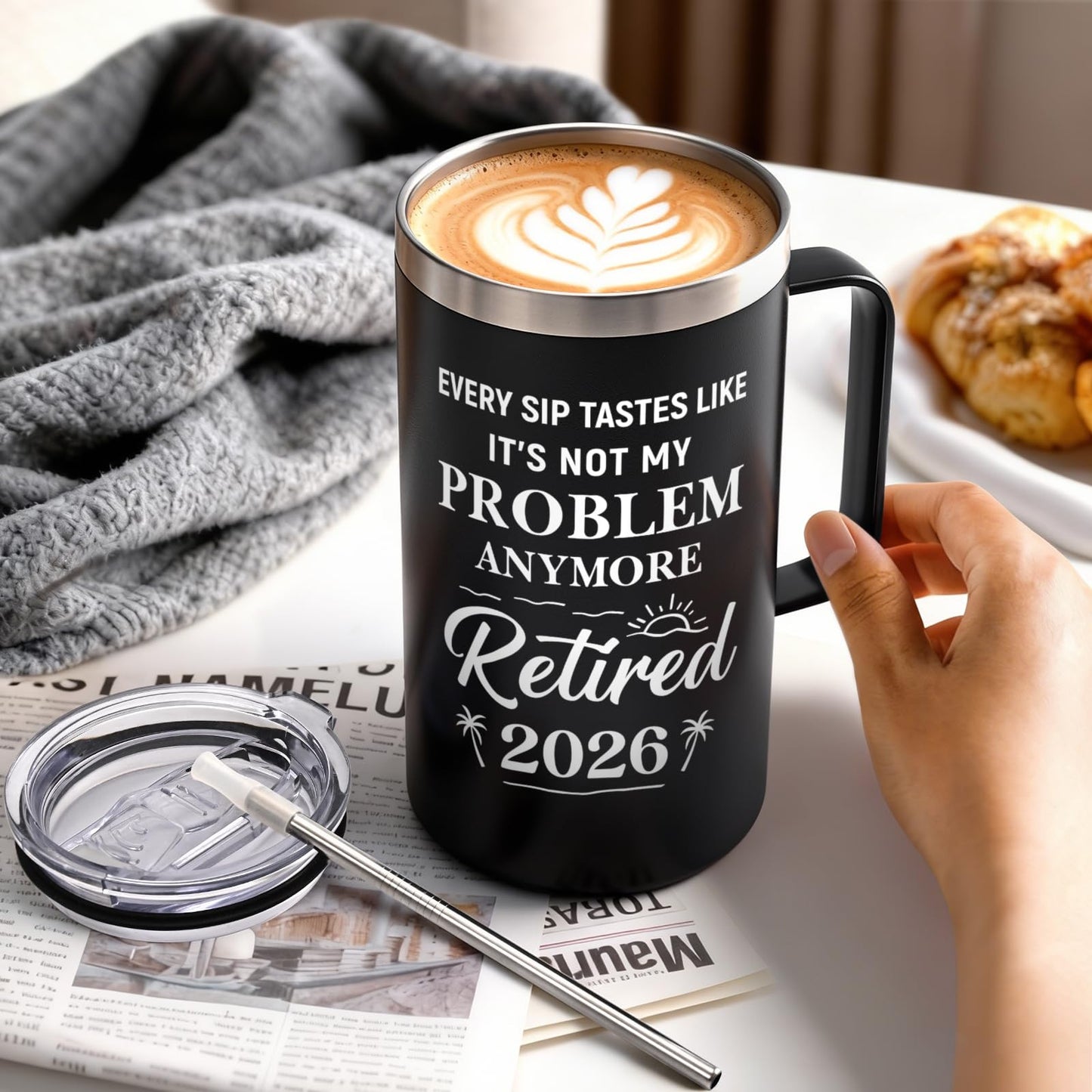 Qtencas Retirement Gifts for Men, Every Sip Tastes Like It's Not My Problem Anymore 20oz Insulated Coffee Mug, Goodbye Gift, Farewell Gifts for Men Friends Coworkers Dad Grandpa
