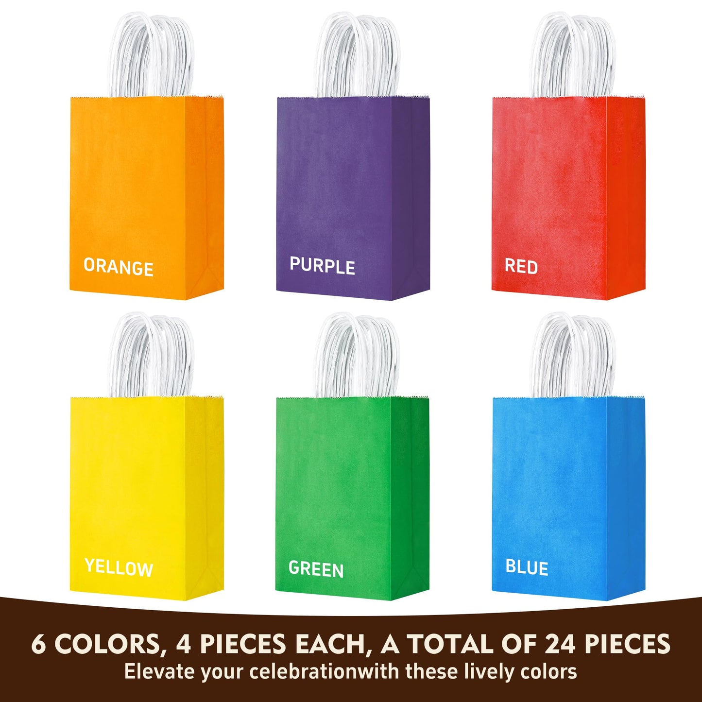 YEEHAW 24 Pack Small Gift Bags 5.8"×3.2"×8.25" Kraft Paper Bags with Handles, Party Favor Bags Bulk for Kids Birthday, Baby Shower, Crafts, Wedding, Party (6 Colors)