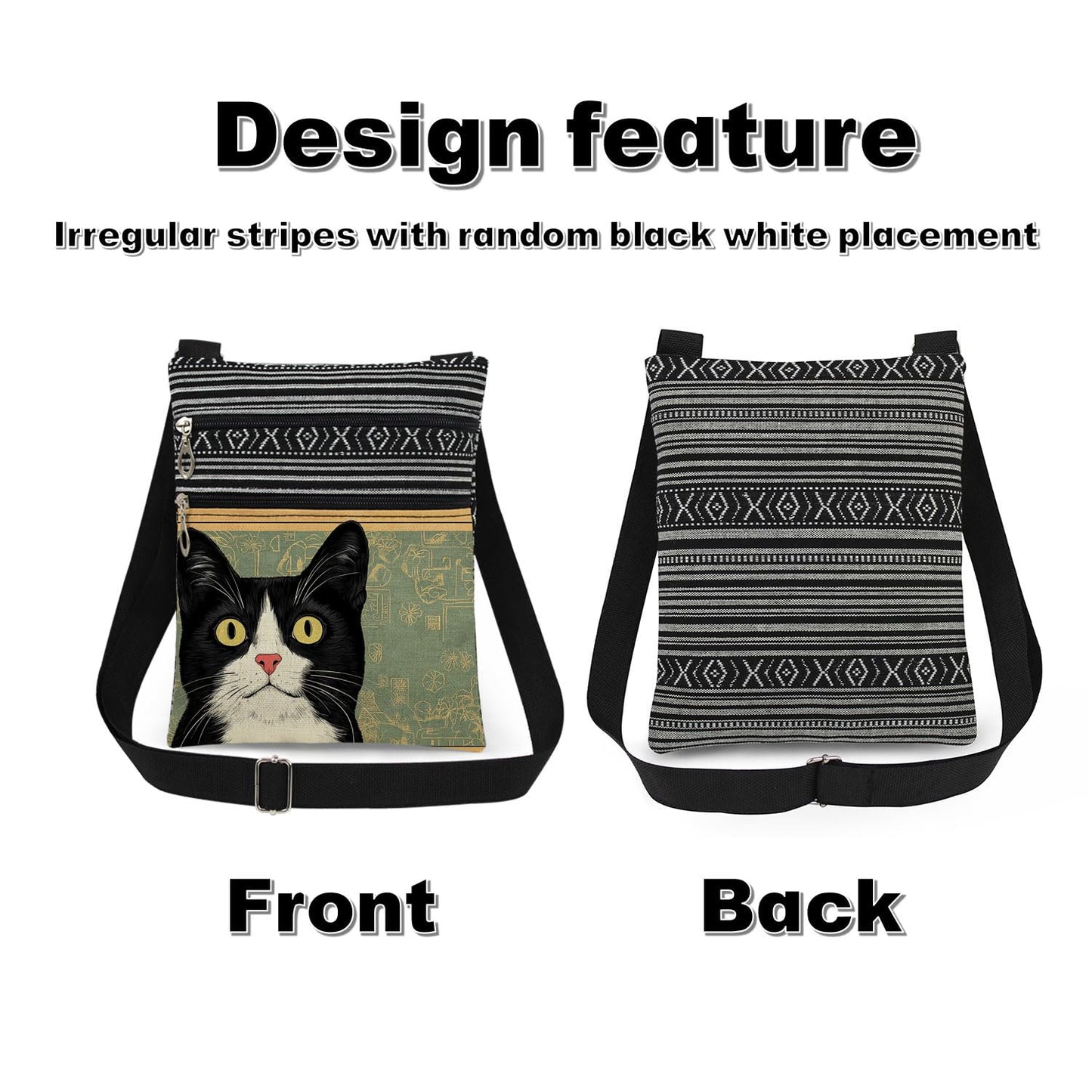 Tuxedo Cat Crossbody Bag Adjustable Shoulder Strap Messenger Bag for Cat Lover Adults Birthday Gift for Sister Friend Women Holiday Present