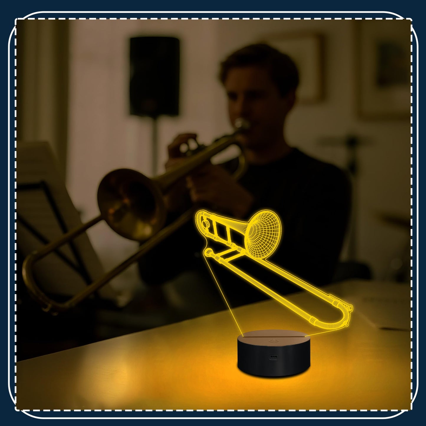 CoolGift Mart Trombone Night Light, 3D LED Optical Illusion Lamp with 16 Colors and Remote Controller, Gifts for Trombone Enthusiasts Music Lovers