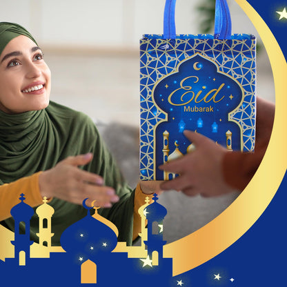 Eid Gift Bag with Handles Reusable Mubarak Treat Bag Non Woven Tote Bags for Ramadan Eid