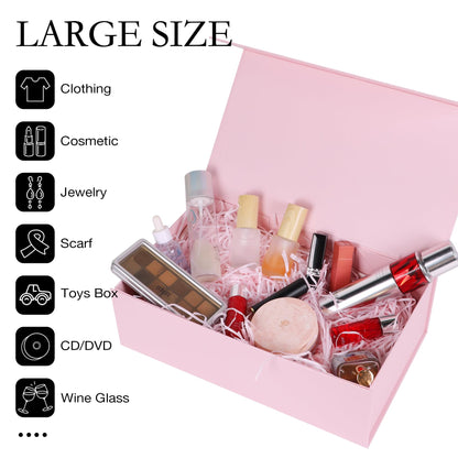 LFBOX Pink Gift Box with Magnetic Lids 13.8x8.3x4.4 in, Large Present Box for Bridesmaid Proposal Wedding Mother's Day 1 Pack