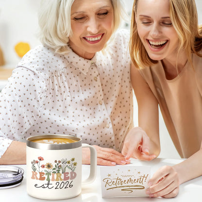 Lifecapido Retirement Gift for Woman, Retirement Gifts for Women 2026, 14oz Insulated Coffee Mug with Bookmark, Retired Birthday Gifts for Women Mom Grandma Teacher Nurse Coworkers