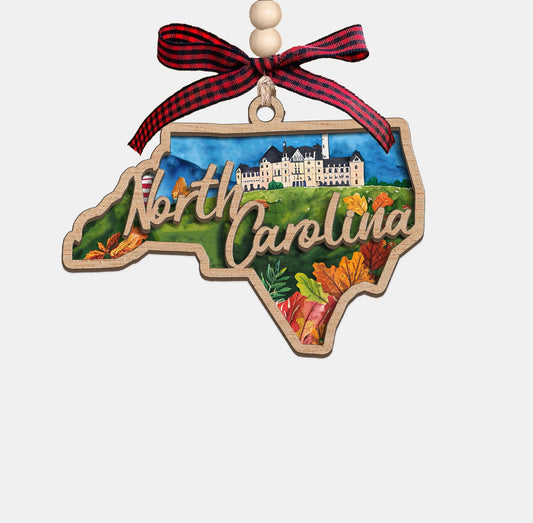 North Carolina State Christmas Wooden Ornament - 2-Layer Laser-Cut Wooden Keepsake - Rustic Holiday Decor & Ideal Travel Gift for Women Men Family & Friends - North Carolina Locals Gift