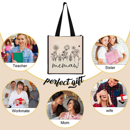 Grandma Mimi Gigi Grammy Nana Memaw Nanny Mama Mum Mom Auntie Gifts Reusable Canvas Tote Bag for Women