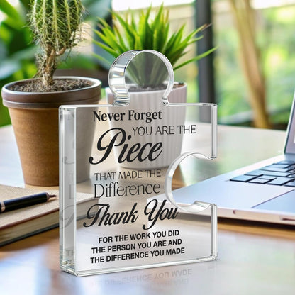 Thank You Appreciation Gifts for Coworkers, Retirement Goodbye Gift for Coworkers Colleagues Employees, Never Forget You Are the Piece That Made the Difference Acrylic Puzzle Piece Plaque Office Decor