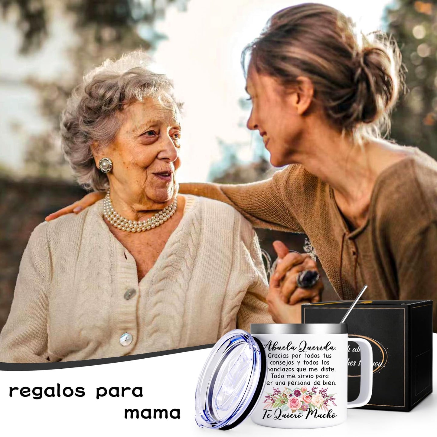 Lifecapido Regalos para la abuela, Regalos Para El Dia De La Madre, Regalo De Cumpleaños para Madre, La abuela Querida Stainless Steel Coffee Mug, Regalos para Mujer in Mother's Day (14oz White)