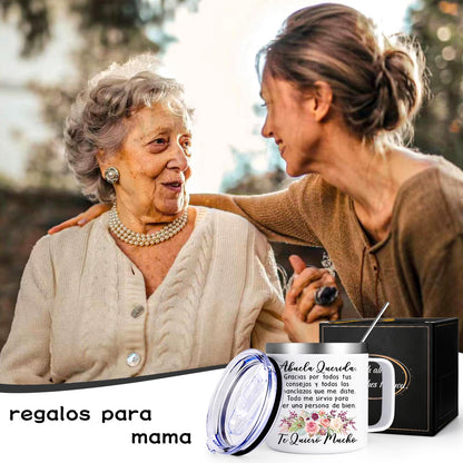 Lifecapido Regalos para la abuela, Regalos Para El Dia De La Madre, Regalo De Cumpleaños para Madre, La abuela Querida Stainless Steel Coffee Mug, Regalos para Mujer in Mother's Day (14oz White)