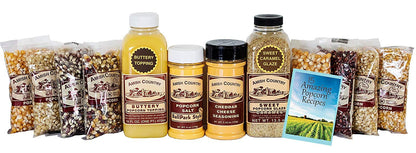 Amish Country Popcorn | 8-4 Ounce Variety Gift Set with Buttery Topping, Sweet Caramel Glaze, Ballpark Salt & Cheddar Cheese Seasoning | Old Fashioned, GMO Free and Gluten Free