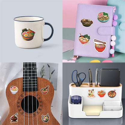 Ramen Stickers for Water Bottle and Laptop 55PCS Yummy Japanese Food Stickers, Foodie Party Favors & Decorations, Waterproof Vinyl Noodle Decals, Cute Ramen Stickers Laptop Decals