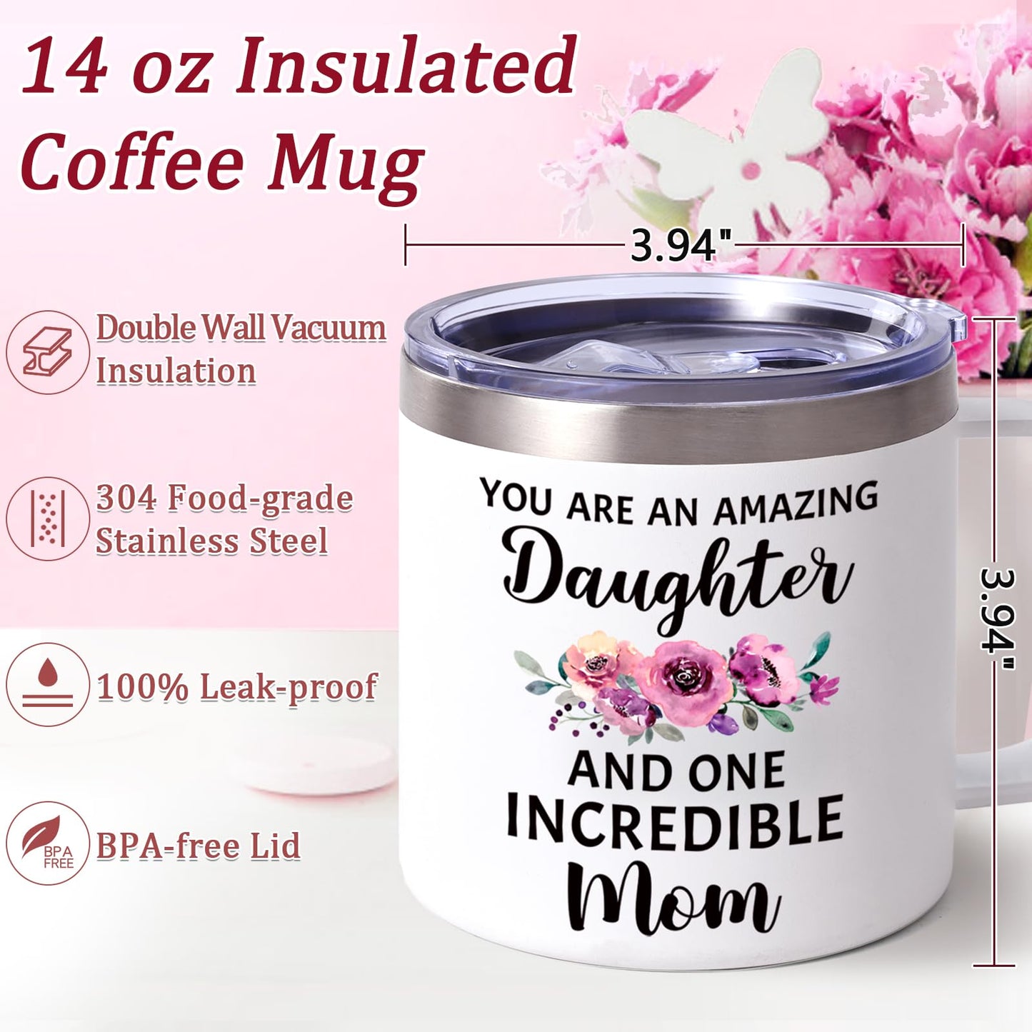 Lifecapido Daughter in Law Gifts from Mother in Law, 14oz Insulated Coffee Mug, Birthday Christmas Mothers Day Gifts for Daughter in Law, Cream