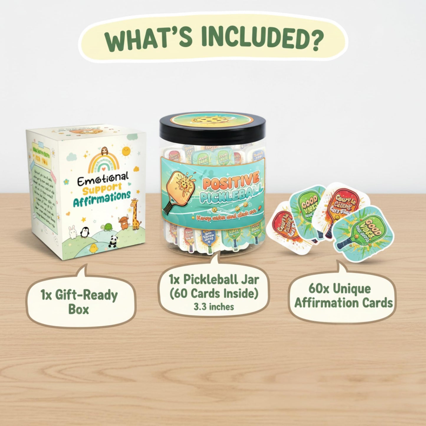 Positive Pickleball Jar With 60 Affirmation Cards, Emotional Support, Funny Pickleball Gifts for Women, Cute Pickleball Ball Paddles Decorations