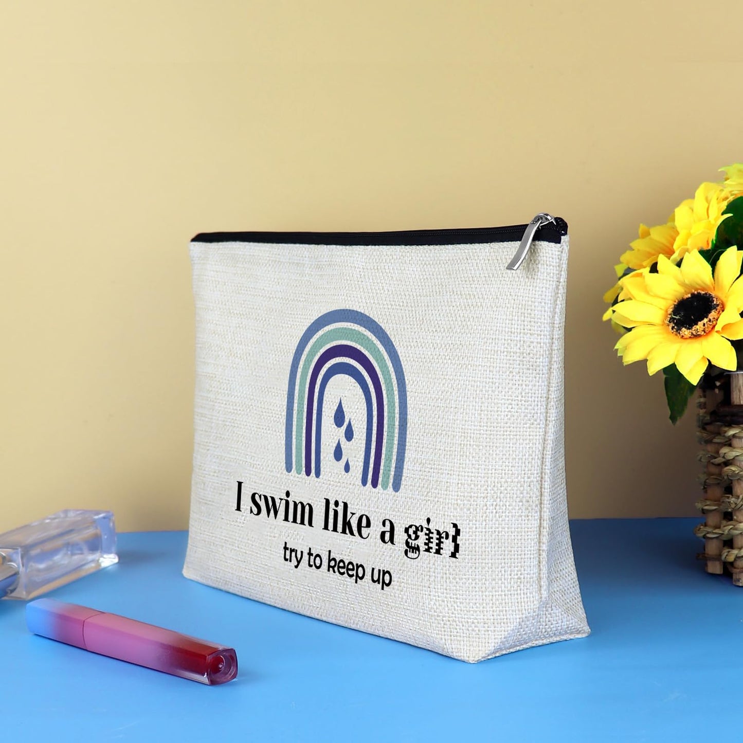 Swimming Gifts for Women Swim Makeup Bag Swimming Lover Gift Swimming Team Gifts Swim Coach Teacher Gift Cosmetic Bag Swimmer Gift Zipper Travel Pouch Birthday Graduation Gift for Friend Sister