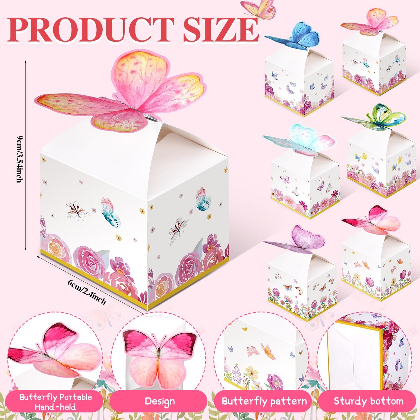 Ctosree 24 Pcs Butterfly Party Favor Boxes Floral Candy Treat Bags Pink Girl Butterfly Gift Paper Box Purple Blue Decor for Princess Birthday Party Baby Shower Supplies