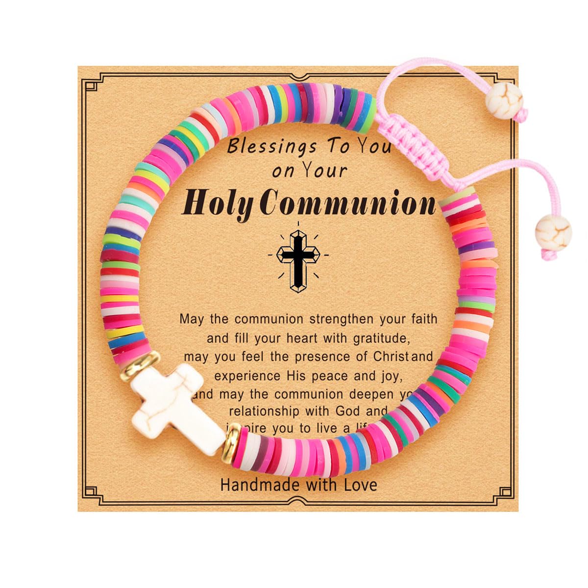 First Communion Gifts for Girls, Cross Bracelet Religious Christian Jewelry, Baptism Christening Confirmation Catholic Gift for Daughter Granddaughter Goddaughter Niece Teens Kids