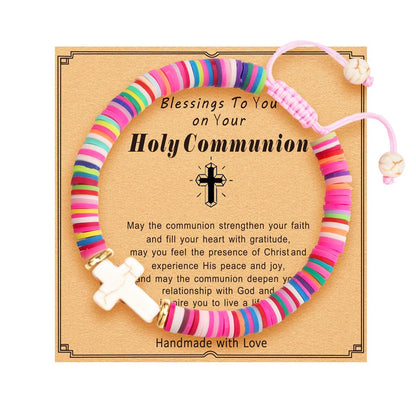 First Communion Gifts for Girls, Cross Bracelet Religious Christian Jewelry, Baptism Christening Confirmation Catholic Gift for Daughter Granddaughter Goddaughter Niece Teens Kids