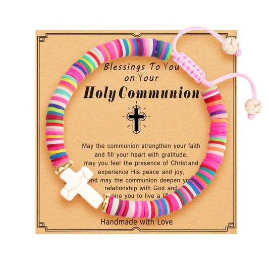First Communion Gifts for Girls, Cross Bracelet Religious Christian Jewelry, Baptism Christening Confirmation Catholic Gift for Daughter Granddaughter Goddaughter Niece Teens Kids