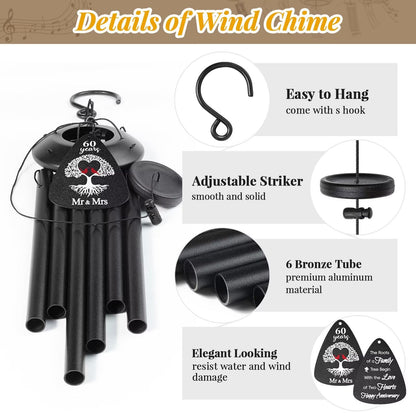 60th Anniversary Wind Chimes Gifts for Men Women,Romantic 60 Year Anniversary for Couples, Wife, Husband, Parents, Friends, 60th Wedding Gifts Idea of Happy Anniversaries Decorations,Black
