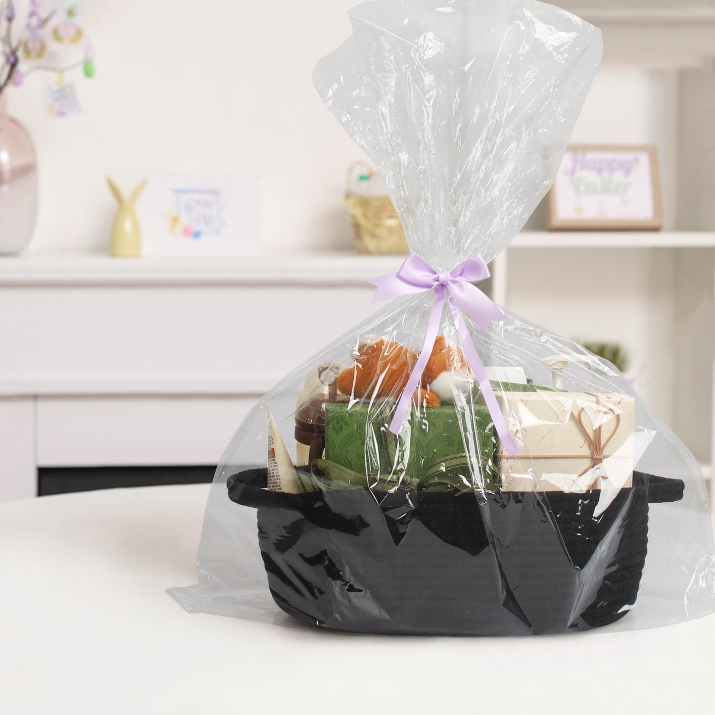 MEGASKET Black Woven Basket, 13” x 9” x 5” Cute Dog Toy Basket, Soft Cotton Rope Storage Box, Cat Toy Bin, Baskets for Gifts Empty, Small Baskets for Organizing, Decorative Basket