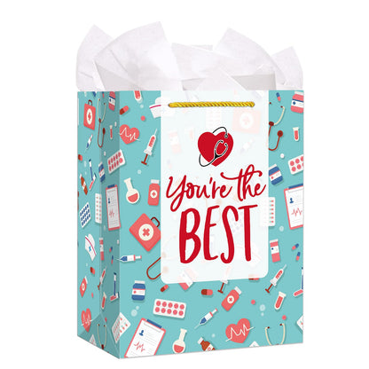 FaCraft Nurse Graduation Gifts Bag - 13" Large Nurse Gift Bags with Tissue Paper for Women Men New Nurses Nursing School Graduation Gift for Her Him Graduates New Nursing Student Medical School Party