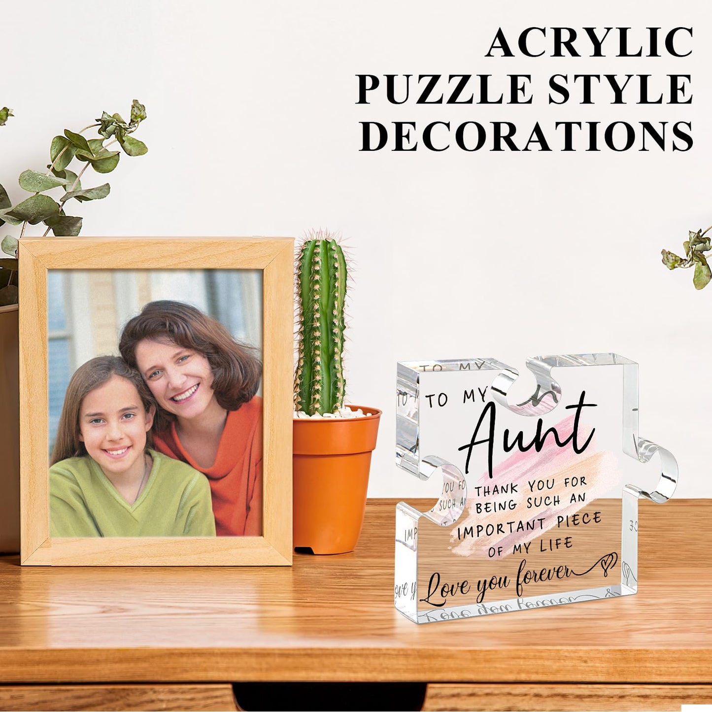 LukieJac Aunt Gifts - Unique Acrylic Puzzle-Shaped Plaque Desk Decoration for Aunt's Birthday, Christmas, Wedding, Mother's Day