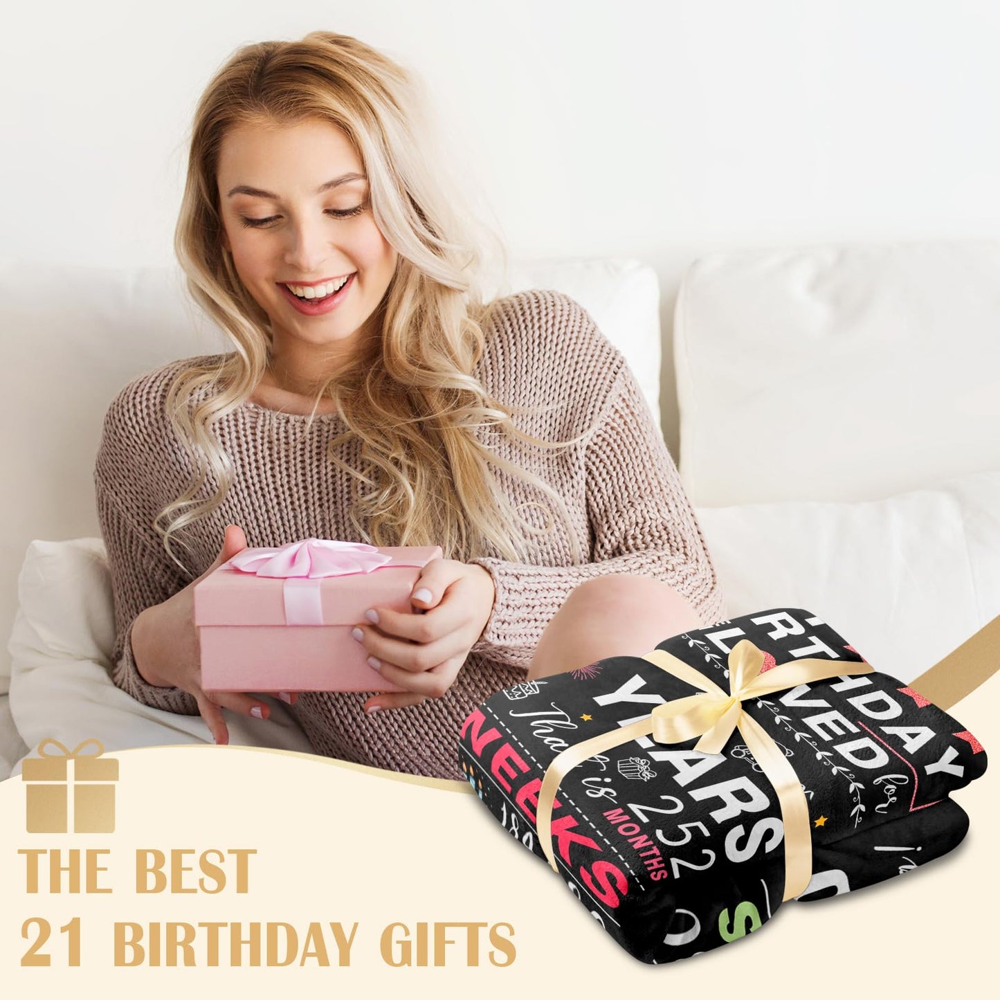 21st Birthday Gifts for Her - Gifts for 21 Year Old Female - 21 Birthday Decorations for Her - Twenty-one YR Bday Gift for Women Female Daughter Niece Sister Girlfriend Ideas Blanket 50"x60"