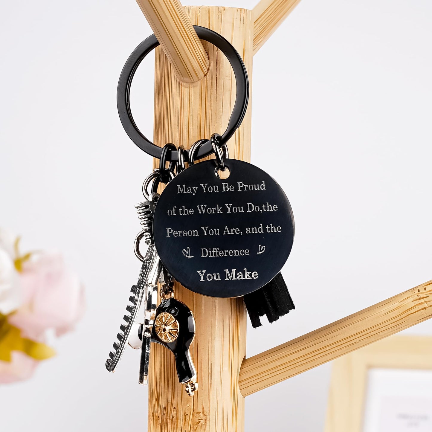 Hair Stylist Gifts Keychain, Hairstylist Keyring for Women with Comb Hair Dryer, Scissors Charm for Birthday Gift