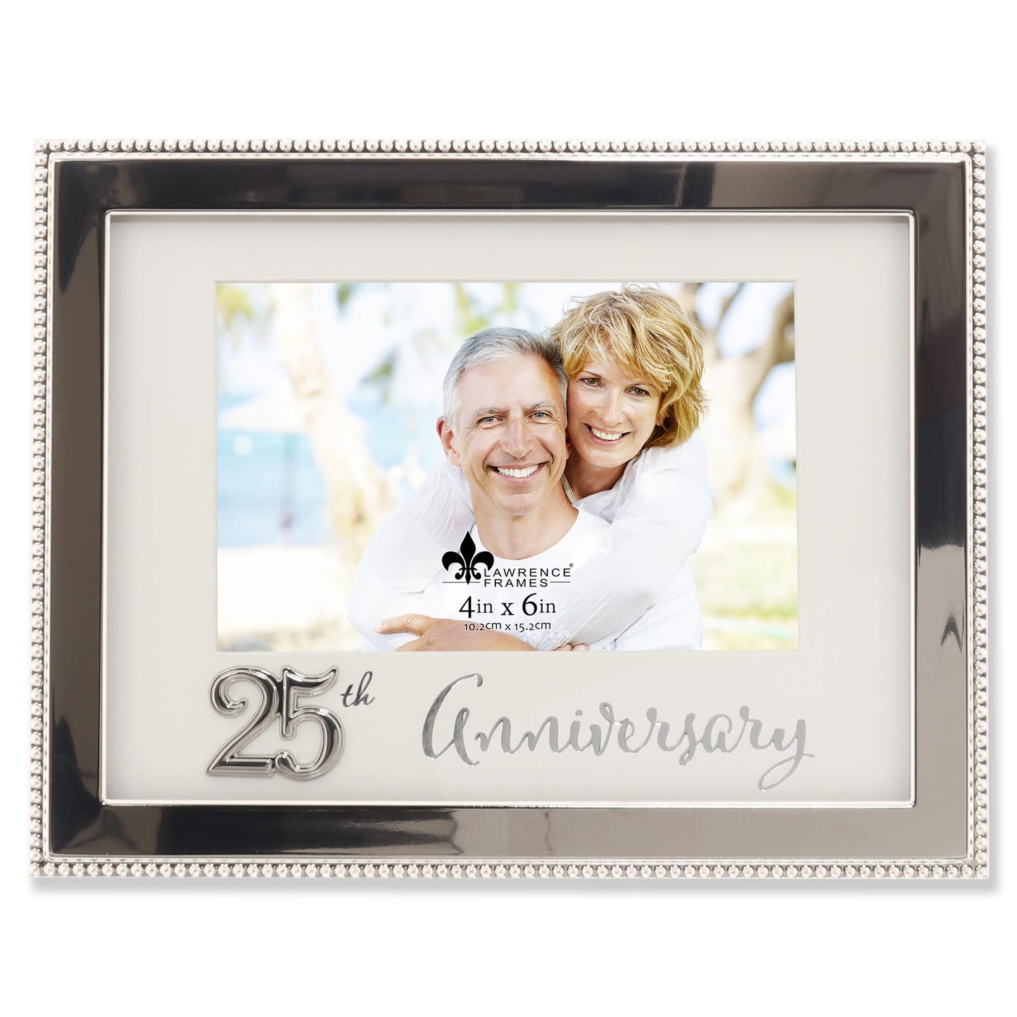 4x6 Silver Beaded Metal 25th Anniversary Picutre Frame