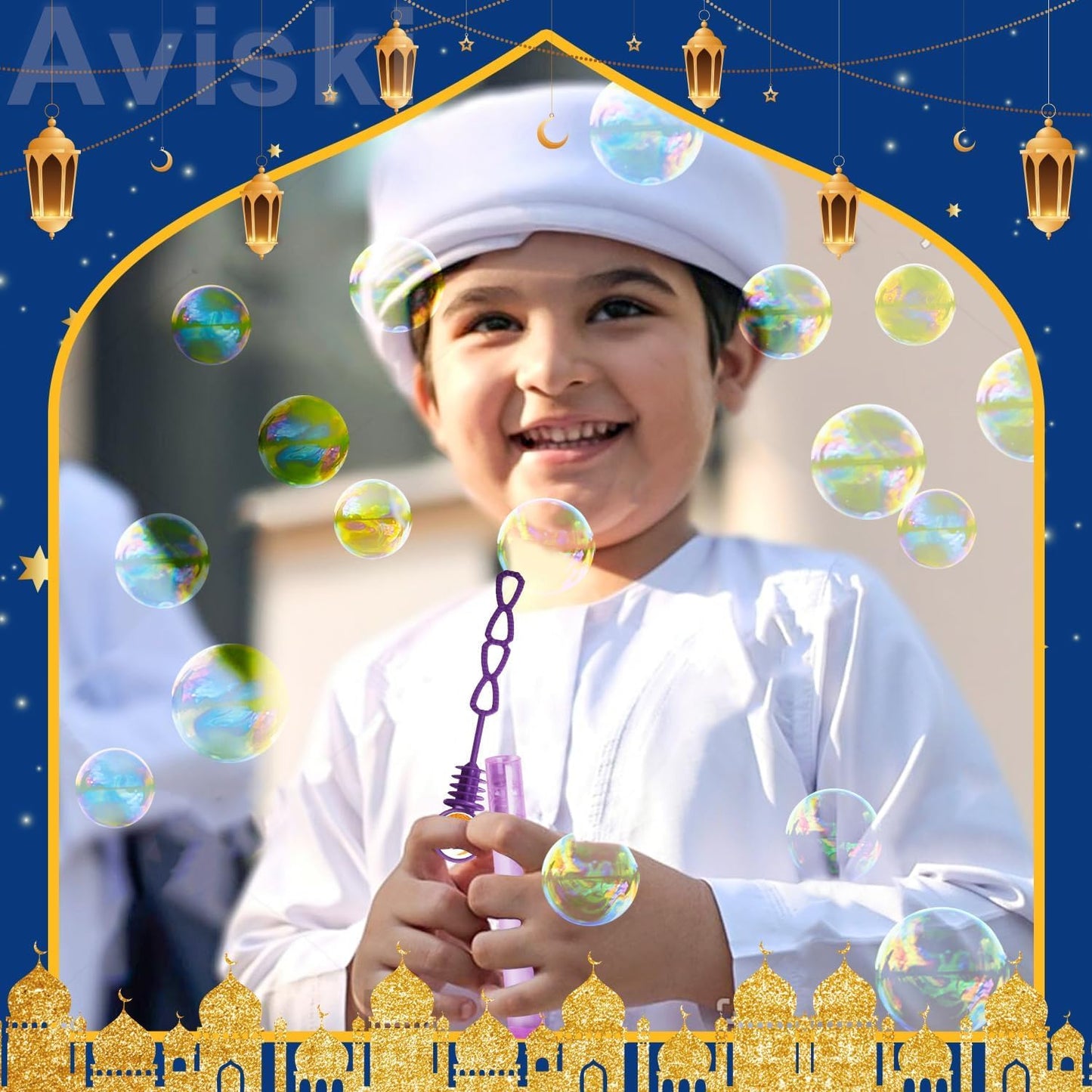 20Pcs Eid/Ramadan Mubarak Bubble Wands, Mini Bubble Wands for Eid Party Favors, Islamic Gift Toys for Girls Boys Kids Toddler Adults, Party Bag Stuffers Goodie Bag Filler, Classroom Prizes