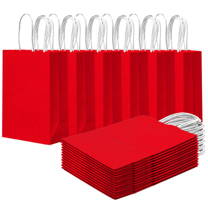 qiqee 24PCS Small Gift Bag with Handles Bulk 8.3"x6"x3" Gift Bags Red Bags Multiple Uses (Small Size)
