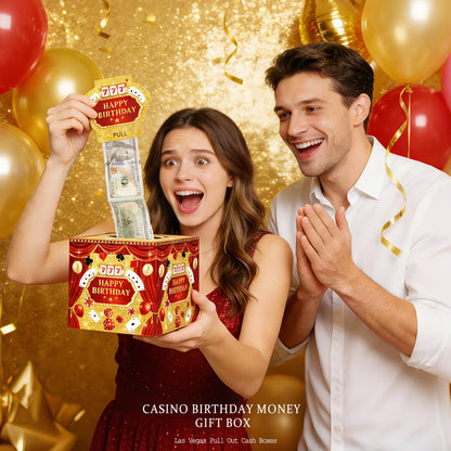 Casino Money Box for Cash Gift Pull, Surprise Exploding Pop Up Gift Box for Birthday, Funny Slot Machine Gifts & Gambling Gifts for Men Women, Las Vegas Poker Theme Party Decorations