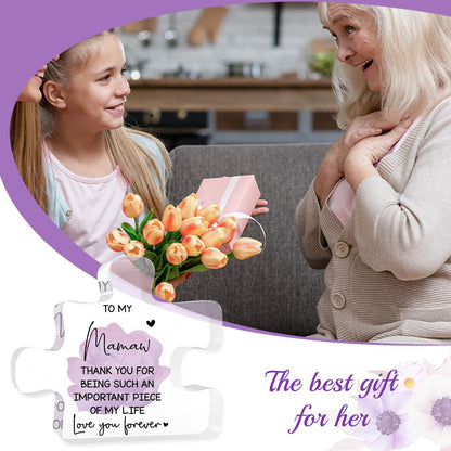Mamaw Gifts Gifts for Mamaw Christmas From Grandkids Acrylic Puzzle Decorations 4.7 x 4.3 Inches Valentine's Day Christmas Birthday Gifts for Mamaw, Gifts Ideas for Mamaw Purple