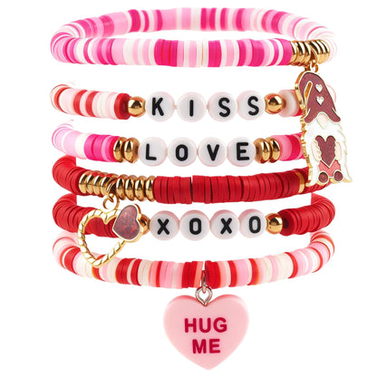 OHOME Valentines Day Outfit Women - 6 Pack Bracelets for Her | Valentines Day Gifts for Her - Valentines Shirts Dress Pajamas | Galentines Decorations Decor Party Supplies