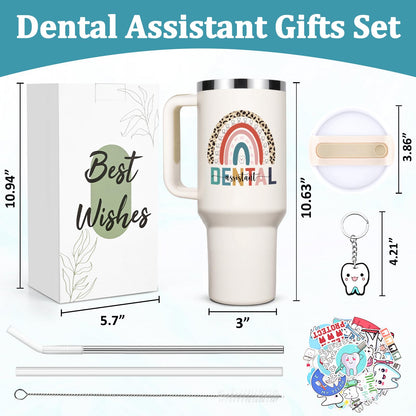 Lifecapido Dental Assistant Appreciation Gifts, Dental Assistant 40oz Tumbler with Keychain and Stickers, Dental Assistant Gifts, Birthday Gifts Christmas Gifts for Dental Assistant Coworkers, Creamy