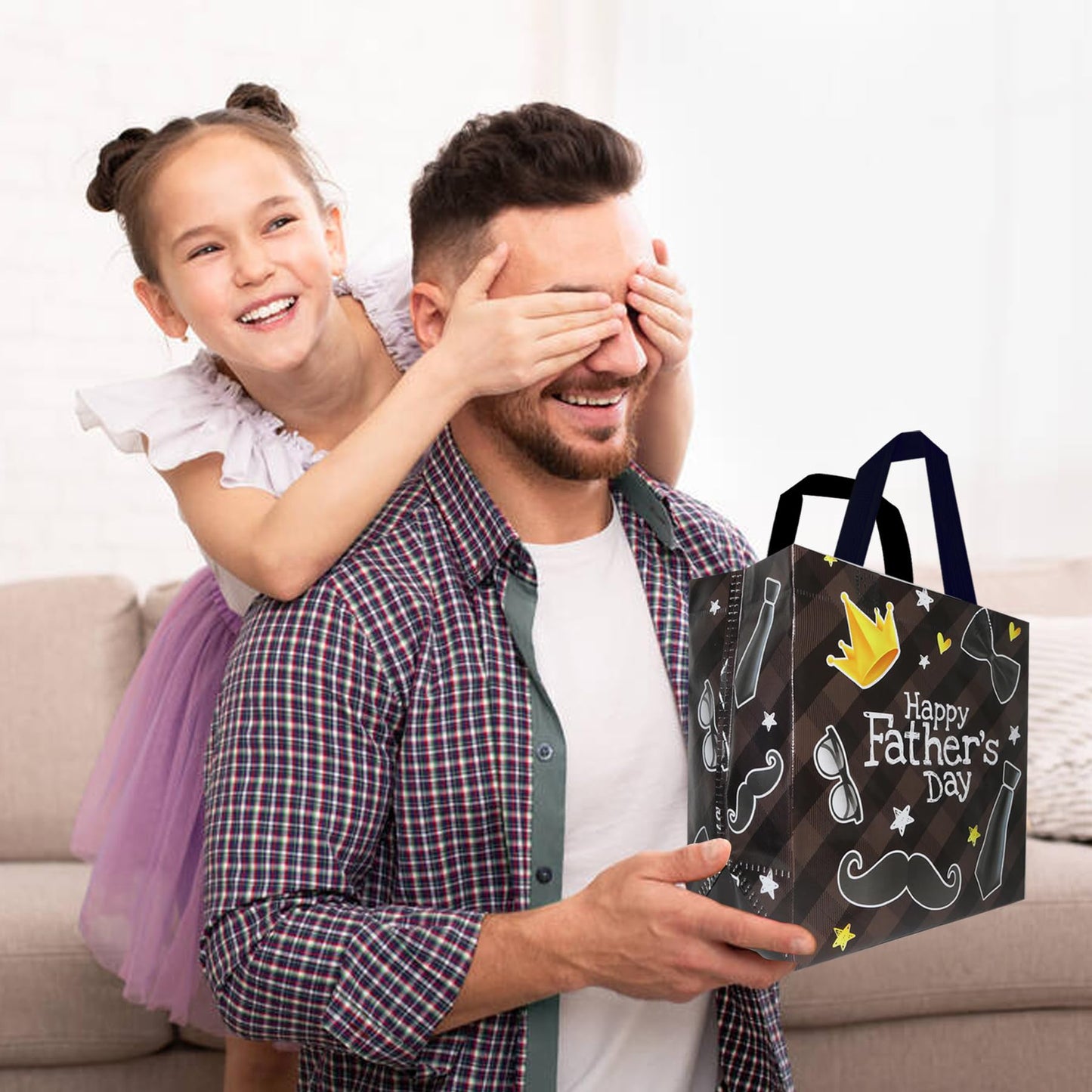 HADDIY Father's Day Tote Gift Bags with Handles,12 Pcs Bulk Non-Woven Love Dad Candy Bags for Gift Wrapping and Happy Father Day Party Favor-9x8.7x4.3 inches