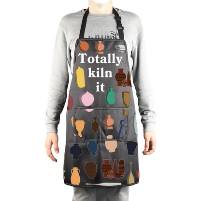 MBMSO Ceramic Artist Apron 'Totally Kiln It' - Pottery Maker Gift With Pocket for Ceramic Lovers