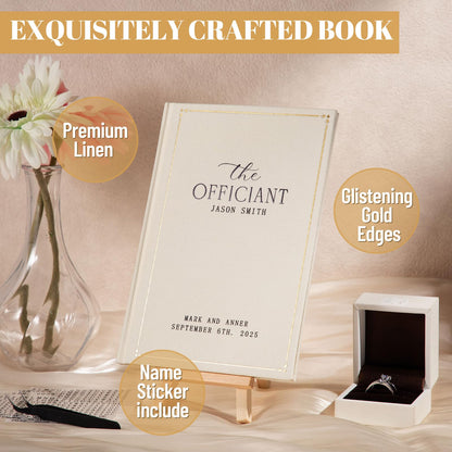 Engrowtic Wedding Officiant Book Personalized Linen Hardcover Journal with Name Sticker, 160 Lined Pages, 5.31 x 8.27 in A5 Notebook, Pastor Minister Sermon Officiant Gift for Wedding Ceremony