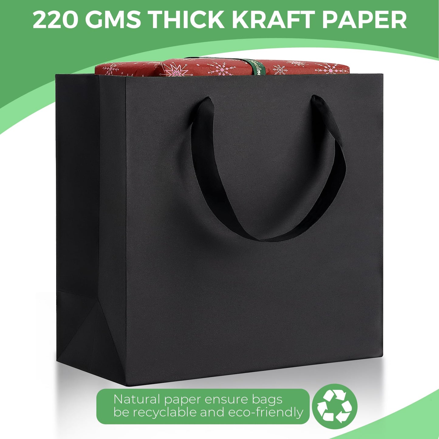 MOXARYSU Black Gift Bags With Handles: 12.5x4.5x11 Inch 30pcs Large Paper Gags Bulk For Party Shopping Birthday Wedding (30)