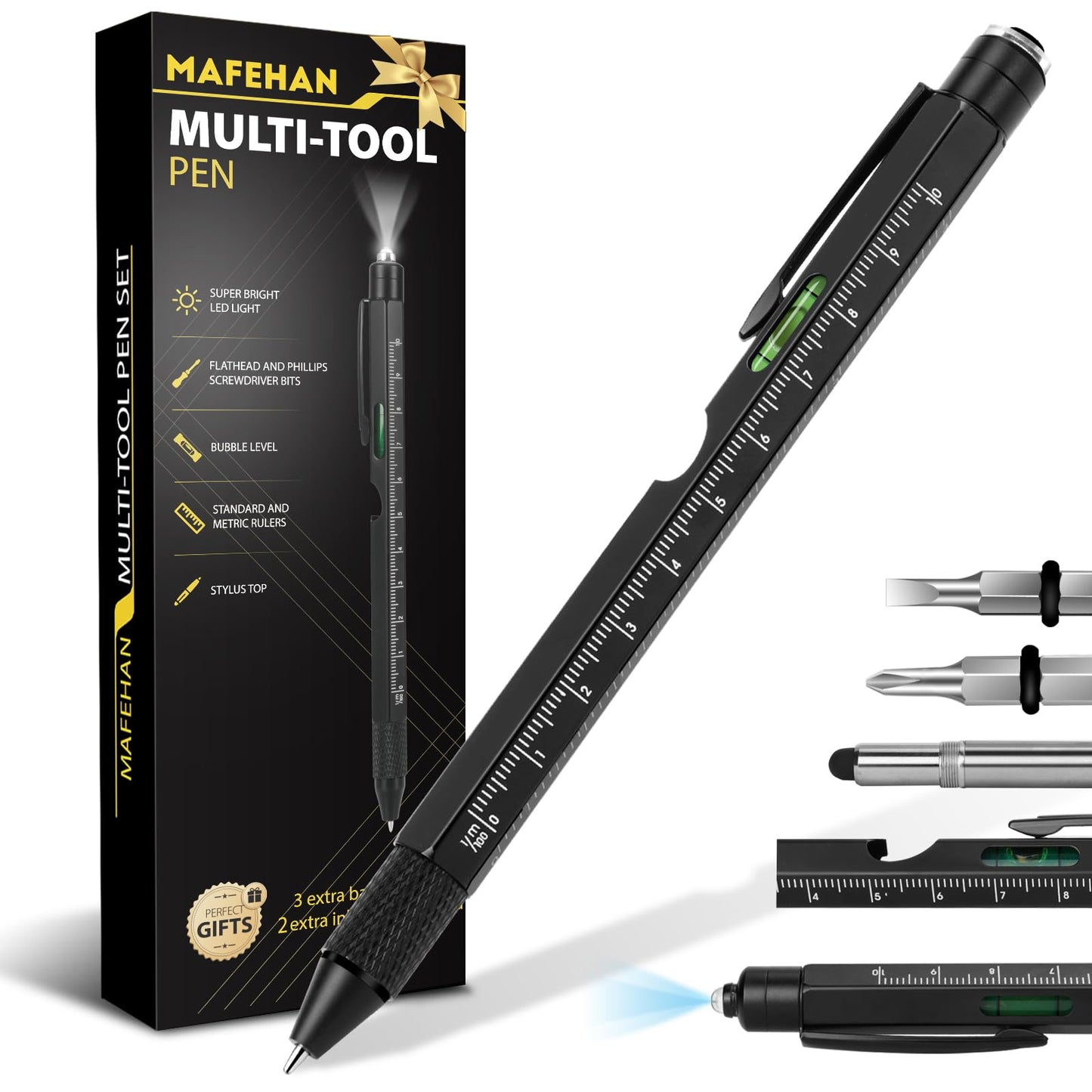 Fathers Day Dad Gifts from Daughter Son Wife, MAFEHAN 9-in-1 Multitool Pen with LED Light, Gifts for Husband Dad Grandpa, Cool Birthday Gadgets for Men