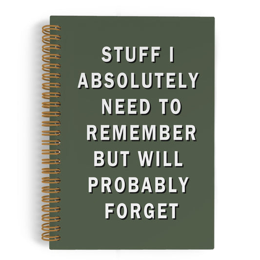 QLMX Funny Green Office Spiral Notebook, Funny Green Office Supplies Gifts for Coworkers Women Men, Stuff I Absolutely Need to Remember Journal, Humor Notebooks for Work, 5.5x8.3
