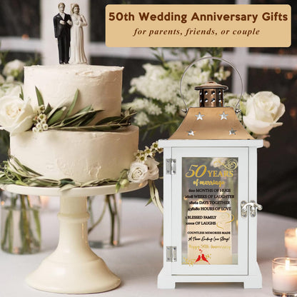 50th Wedding Anniversary Lantern, Happy 50 Years Anniversary Ideas Gift for Couple Parents Grandarents, Unique Marriage Keepsake Decoration for Wife Husband Friends Him Her