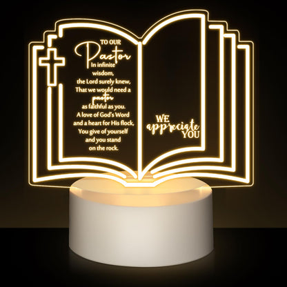 Kosiz 1 Pcs Pastor Appreciation Gifts LED Night Light Fathers Day Pastors Gift for Men Women Acrylic Clergy Lamp with Base Bible Verse for Father Church Christian Birthday Anniversary Graduation